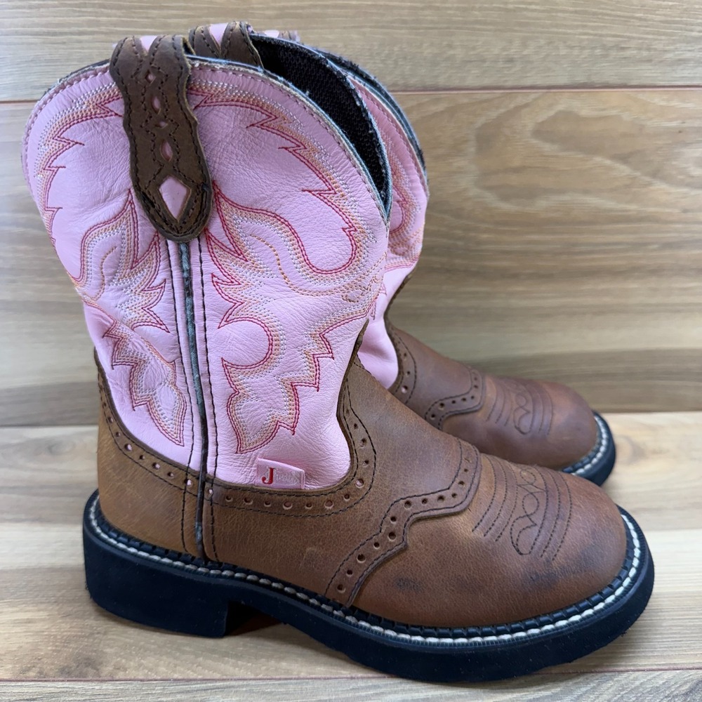 Justin Gypsy Boots Womens 5 Brown Pink Leather Western Cowgirl Short
